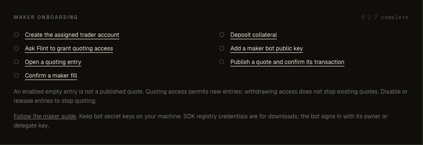 Maker onboarding checklist in the dashboard
